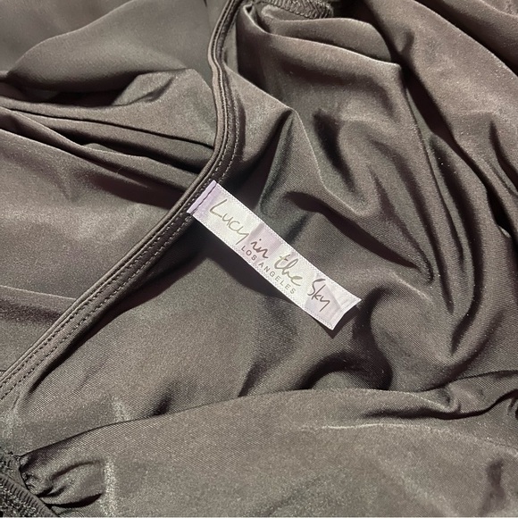 Lucy In The Sky Dress Women's Size Large Black Puff Chiffon Wrap A-Line Mini - Picture 12 of 13